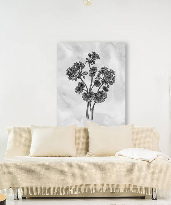 Geranium Simple Gray Botanical Flower On Watercolor Marble  by Irina Sztukowski