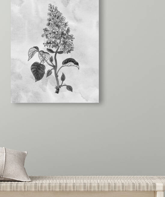 Lilac Simple Gray Botanical Flower On Watercolor Marble  by Irina Sztukowski