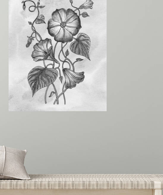 Morning Glory Simple Gray Botanical Flower On Watercolor Marble  by Irina Sztukowski