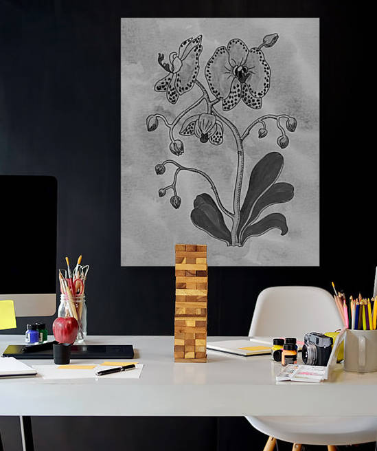 Moth Orchid Simple Gray Botanical Flower On Watercolor Marble  by Irina Sztukowski