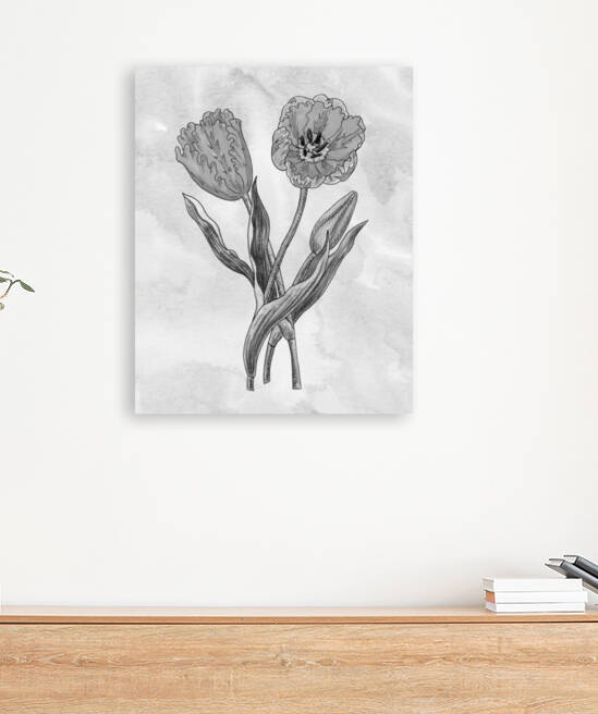 Parrot Tulip Simple Gray Botanical Flower On Watercolor Marble  by Irina Sztukowski