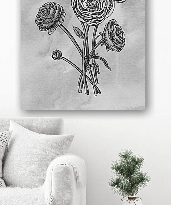 Ranunculus Simple Gray Botanical Flower On Watercolor Marble  by Irina Sztukowski