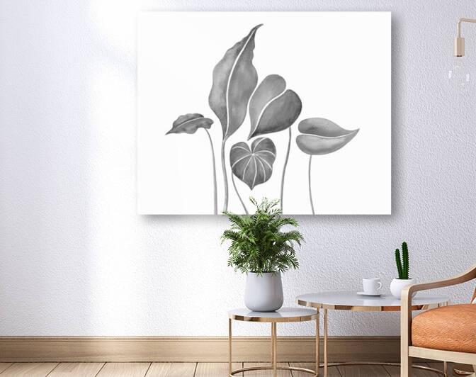 Tropical Leaves Simple Gray Botanical Foliage Watercolor  by Irina Sztukowski