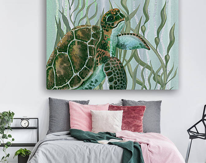 Watercolor Giant Turtle In The Seaweed Under Water II by Irina Sztukowski