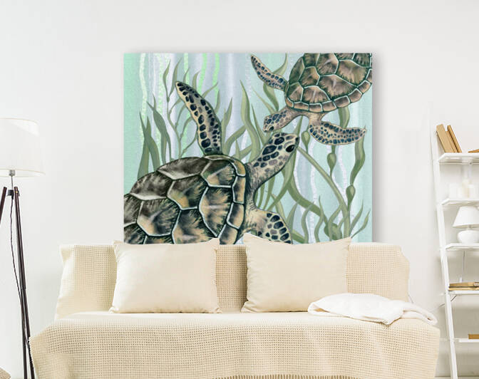 Watercolor Giant Turtles In The Seaweed Under Water IV by Irina Sztukowski