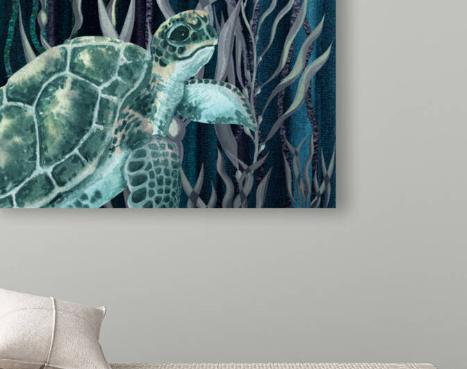 Watercolor Giant Turtle In The Seaweed Under Water V by Irina Sztukowski