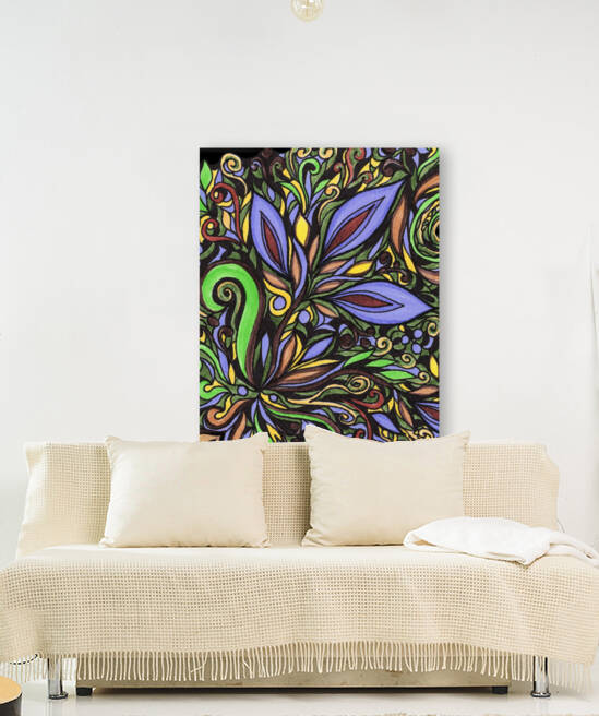 Gorgeous Flowers And Leaves Watercolor Pattern Tiffany Stained Glass Mosaic Decor I by Irina Sztukowski
