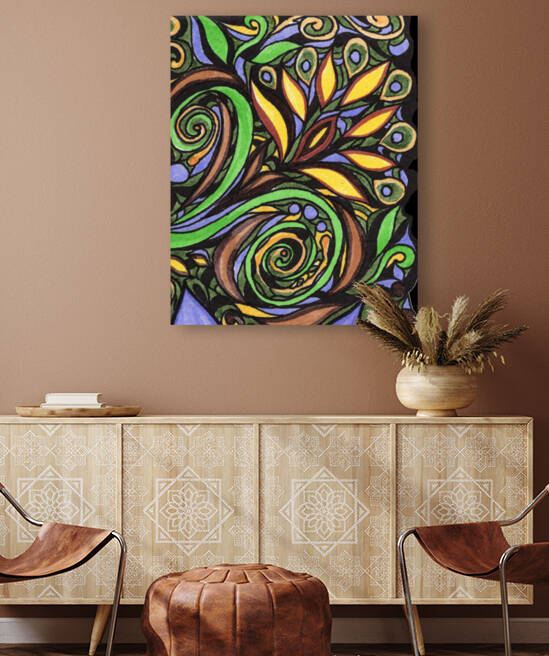 Gorgeous Flowers And Leaves Watercolor Pattern Tiffany Stained Glass Mosaic Decor II by Irina Sztukowski