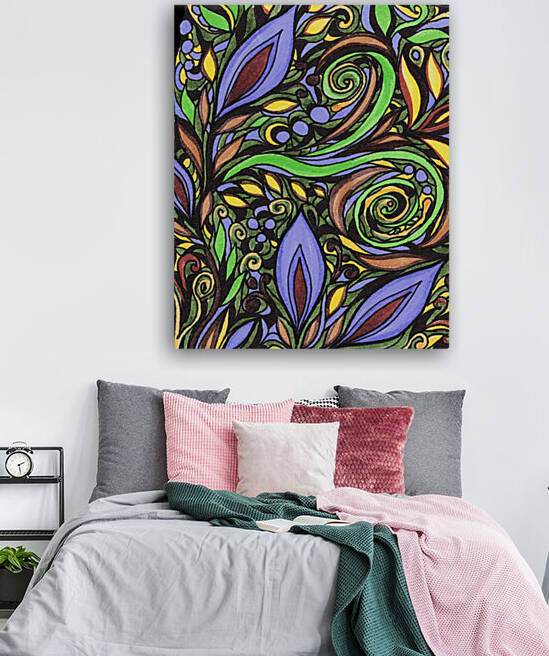 Gorgeous Flowers And Leaves Watercolor Pattern Tiffany Stained Glass Mosaic Decor III by Irina Sztukowski