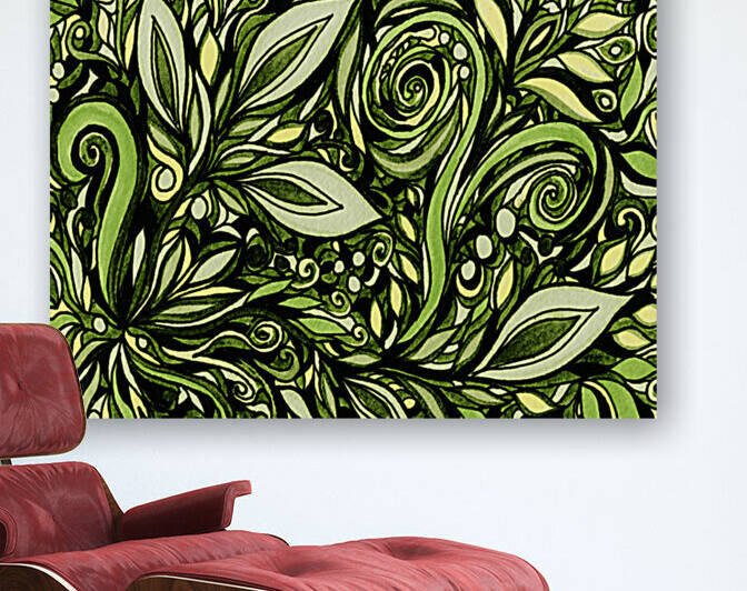 Gorgeous Flowers And Leaves Watercolor Pattern Tiffany Stained Glass Mosaic Decor XII by Irina Sztukowski
