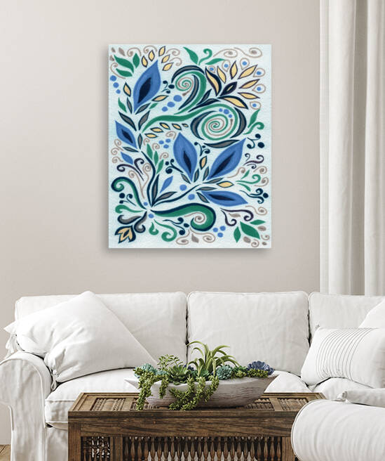 Gorgeous Flowers And Leaves Watercolor Pattern Tiffany Stained Glass Mosaic Decor XV by Irina Sztukowski