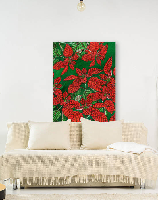 Poinsettia On Dark Green Watercolor by Irina Sztukowski by Irina Sztukowski