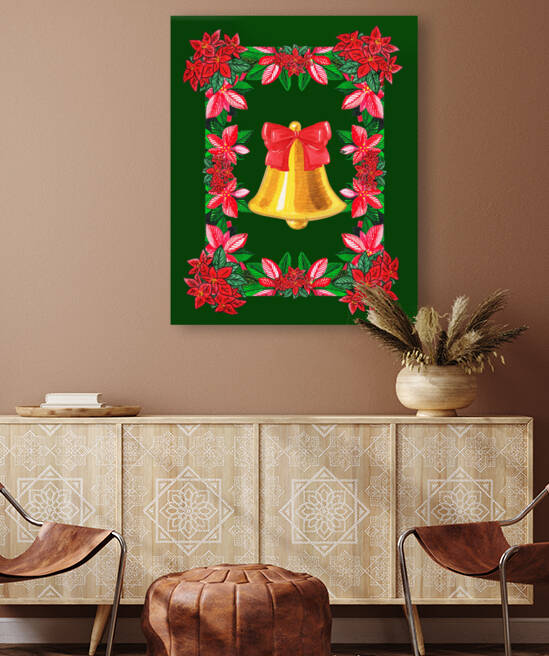 Christmas Bell Poinsettia Red Bow Watercolor  by Irina Sztukowski