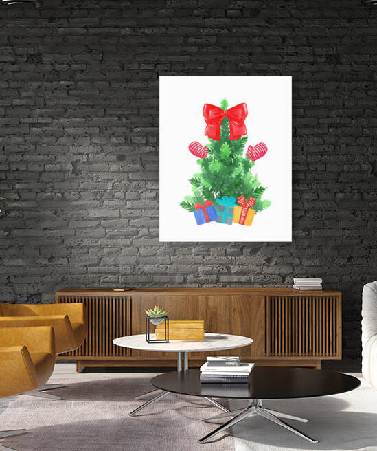 Christmas Tree With Bow And Mittens Watercolor Gifts by Irina Sztukowski