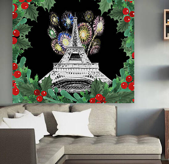 Eiffel Tower Christmas Paris Wreath Fireworks by Irina Sztukowski