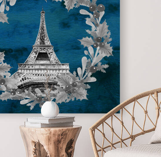 Teal Blue Gray Eiffel Tower Christmas Wreath  by Irina Sztukowski