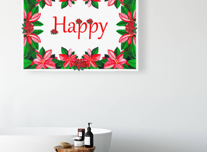 Poinsettia Happy Greeting Watercolor  by Irina Sztukowski