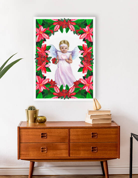 Little Angel With Poinsettia Watercolor Art  by Irina Sztukowski