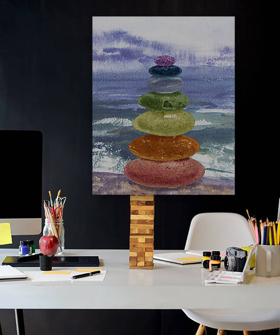 Zen Chakra Rocks Cairn On Ocean Shore Meditating Art by Irina Sztukowski