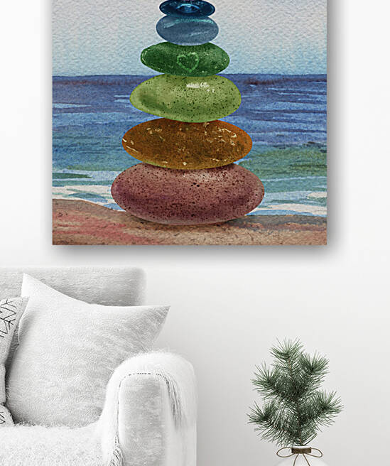 Zen Chakra Rocks Cairn On Ocean Shore Meditating Art by Irina Sztukowski