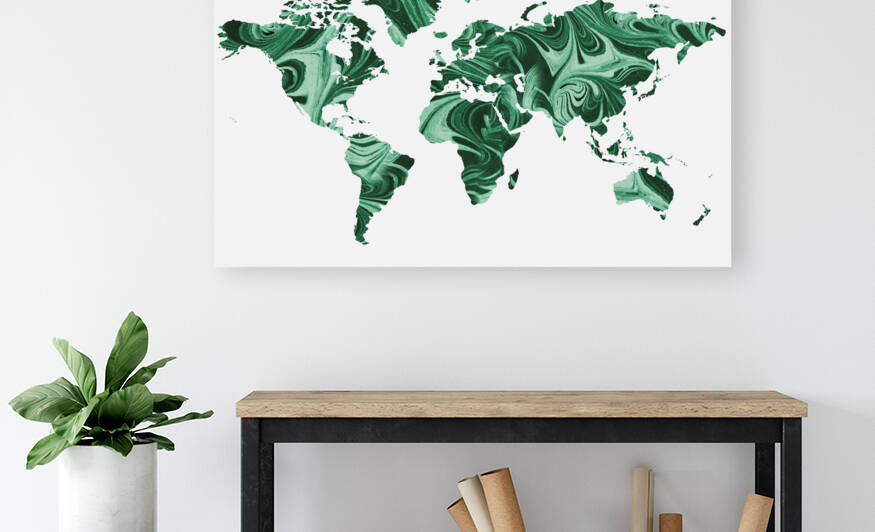 Green Malachite Colorful World Map Silhouettejpg by Irina Sztukowski