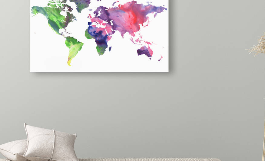 Green And Purple Watercolor World Map Paintin by Irina Sztukowski