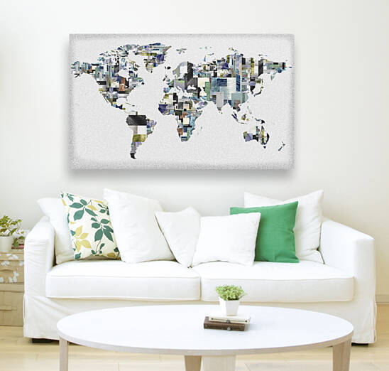 Geometrical Gray Watercolor World Map Paintin by Irina Sztukowski