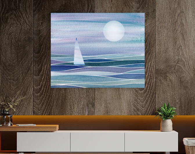 Seascape With Sailboat Ocean Shore Beach Hous by Irina Sztukowski