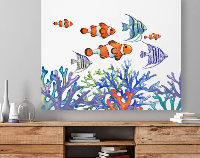 Coral Reef With Angelfish And Clown Fish Wate by Irina Sztukowski