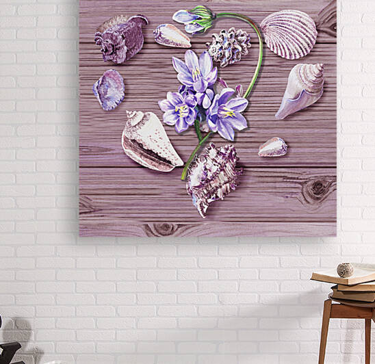 Seashells Heart With Purple Flowers Beach Hou by Irina Sztukowski