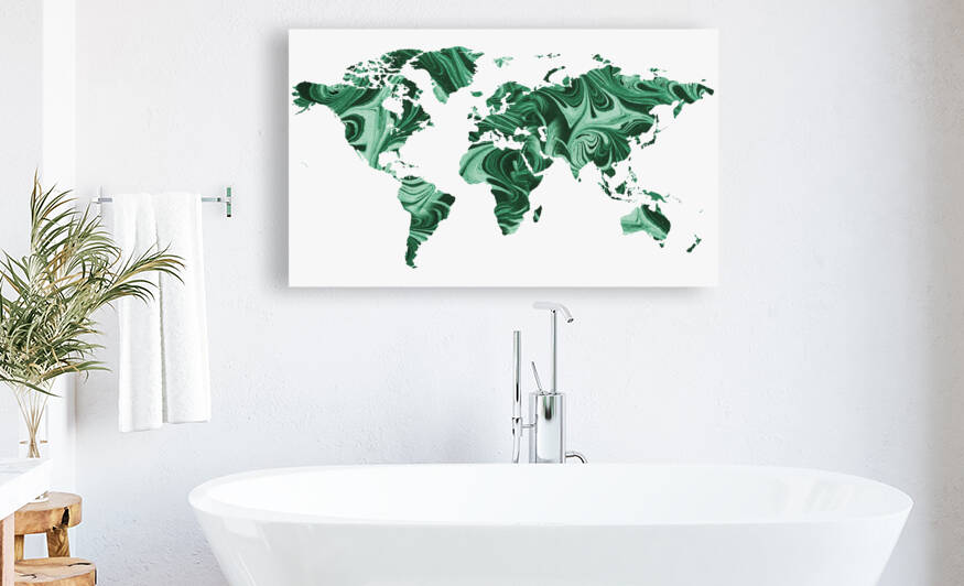 Green Malachite Colorful World Map Silhouette by Irina Sztukowski