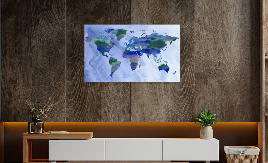 Peri Ocen Blue Green Colorful World Map Silho by Irina Sztukowski