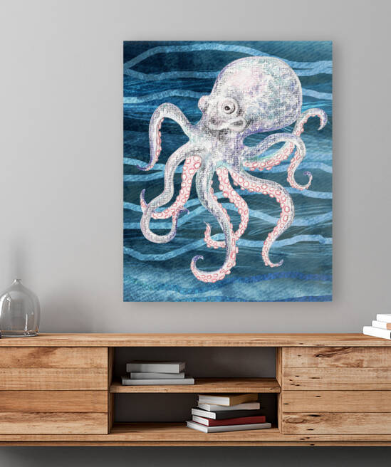 Oceat Creature Watercolor Octopus On Blue Wave Be by Irina Sztukowski