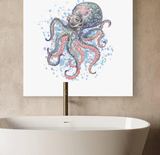 Happy Octopus On Blue Splashes Of Water Drops Wat by Irina Sztukowski