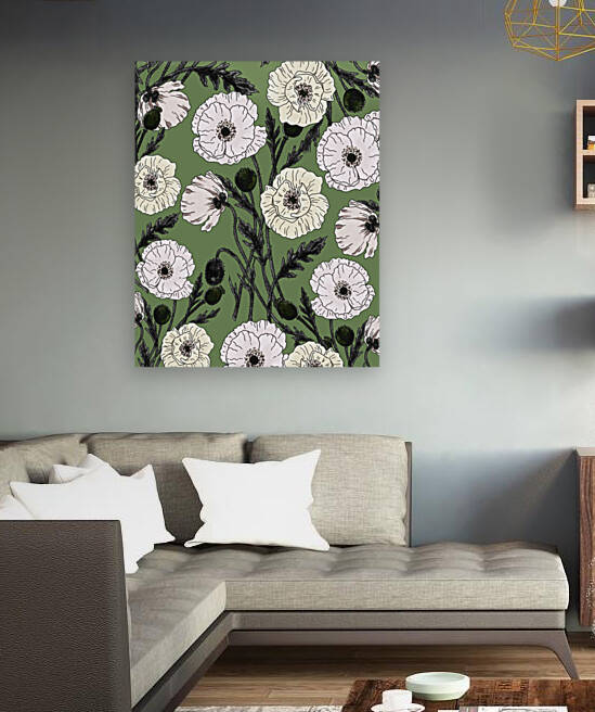 Creamy Soft Yellow And Pink Poppies On Light gree by Irina Sztukowski