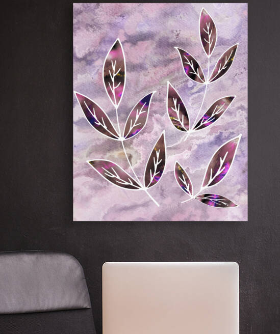 Glowing Purple Pink Leaves Branches On Lilac Purp by Irina Sztukowski