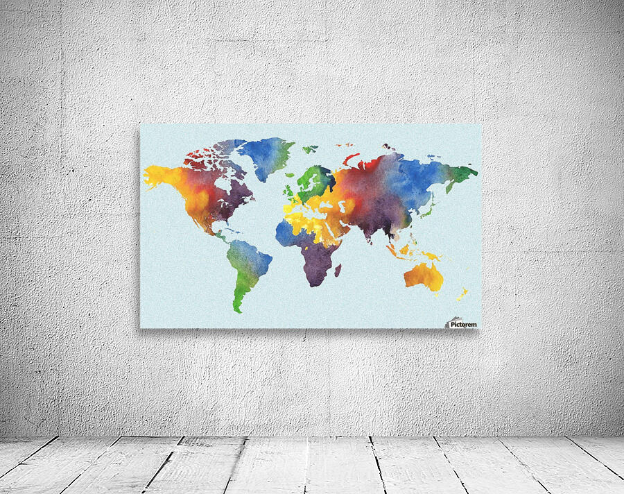 Bright Watercolor Map Of The World by Irina Sztukowski Wall Art