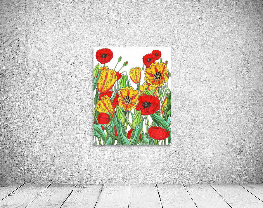 Parrot Tulips And Red Poppies Garden Wall Preview