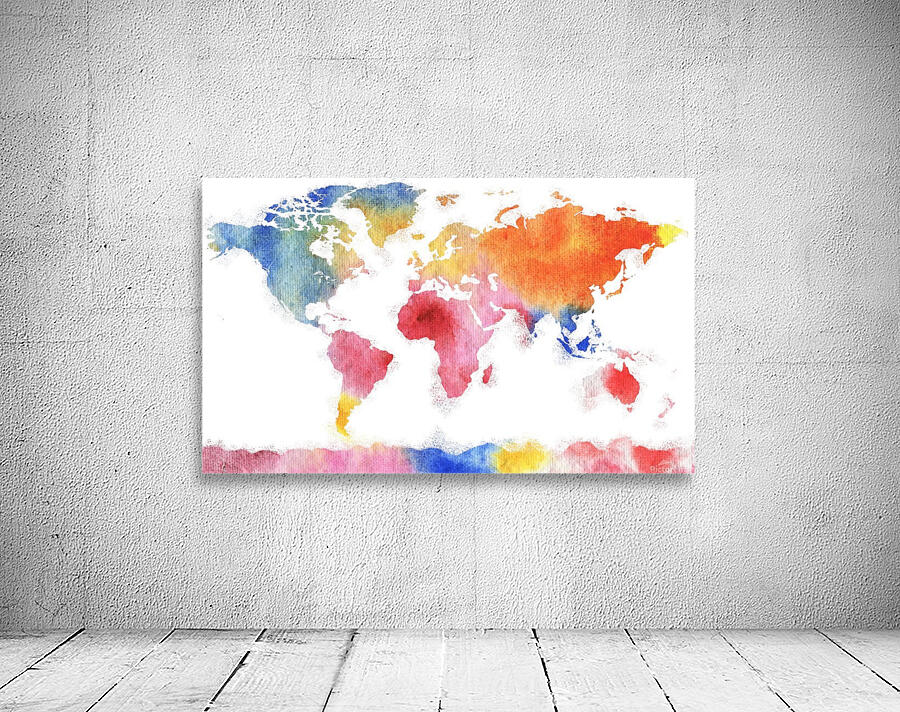 Watercolor Silhouette World Map Rainbow Sea Wall Preview