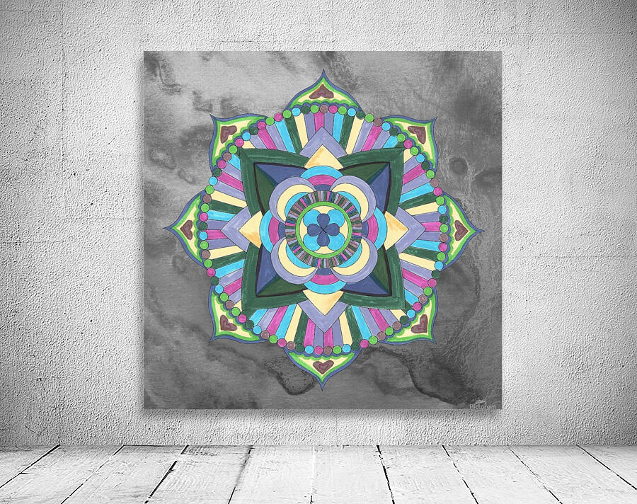 Hand Painted Mandala Watercolor Meditation On Gray Wall Preview