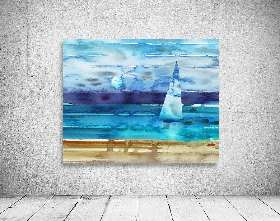 Beach House Art Sailboat At The Ocean Shore Seascape Painting V Wall Preview