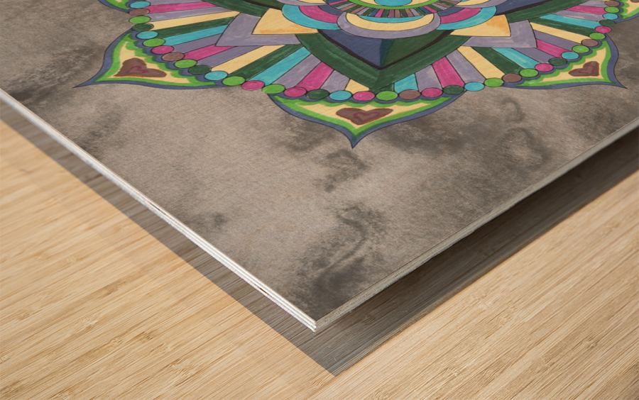 Hand Painted Mandala Watercolor Meditation On Gray Wood print