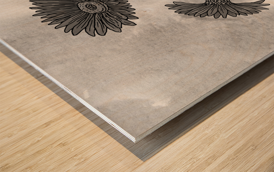 Gerbera Simple Gray Botanical Flower On Watercolor Marble  Wood print