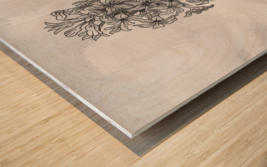 Hyacinth Simple Gray Botanical Flower On Watercolor Marble  Wood print