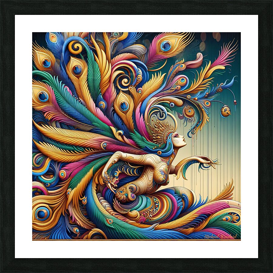 Elaborate Peacock’s Tail by Michael Woodard  Picture Frame print
