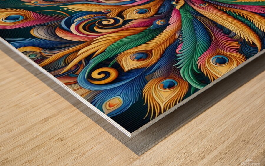 Elaborate Peacock’s Tail by Michael Woodard  Wood print