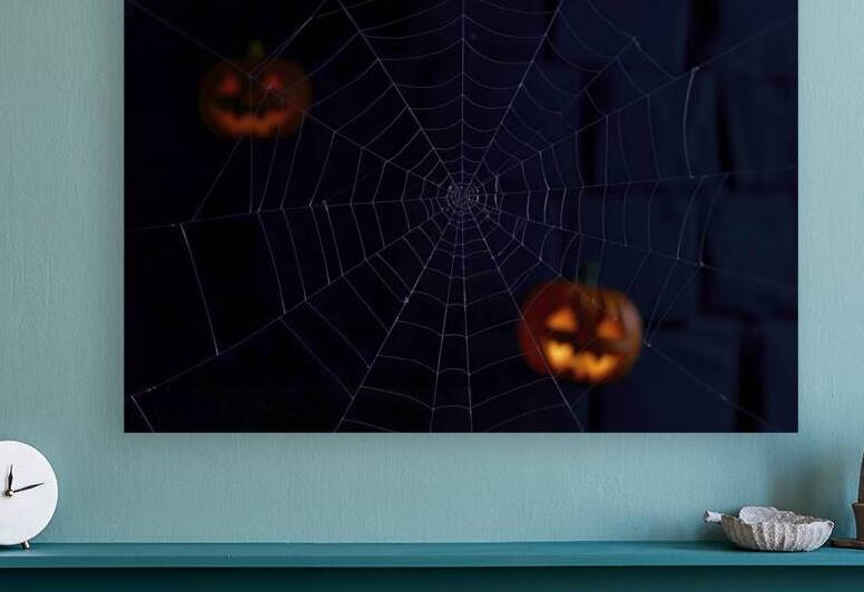 Halloween background spider web on a dark wall .j by Sofia Olinescu