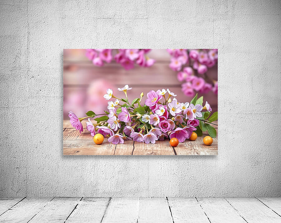 Spring background fruit flowers on wooden table 2 Wall Preview