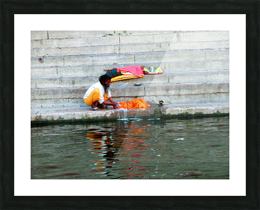 Man Bathing Ganges River Picture Frame print