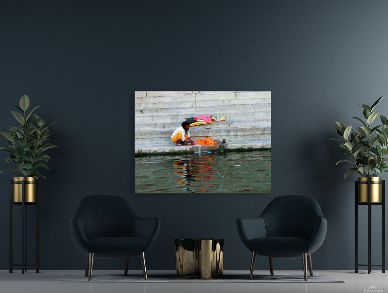 Man Bathing Ganges River Reproduction